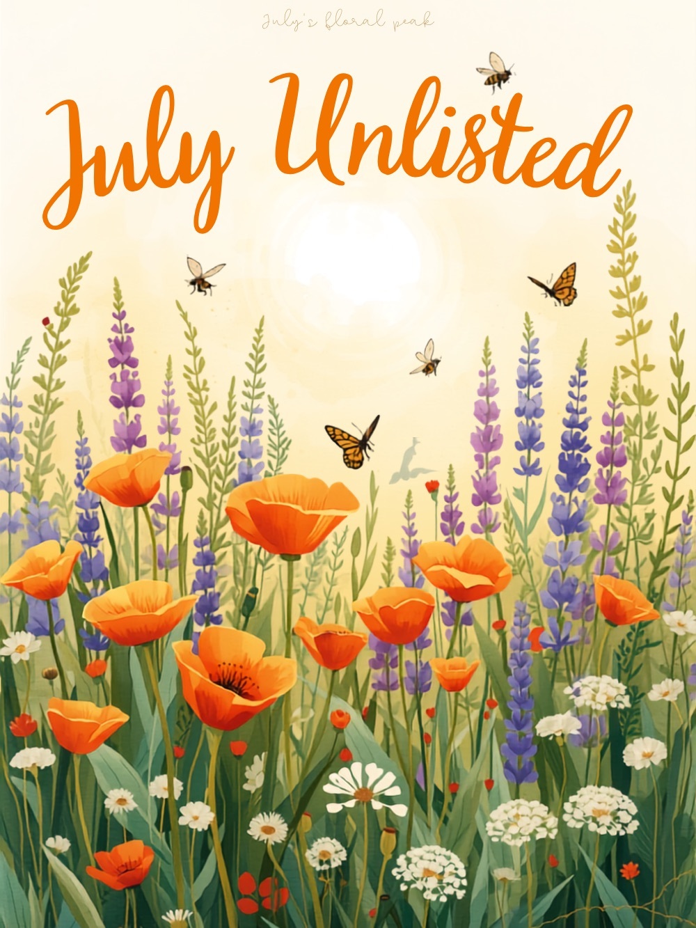 Summer Meadow Floral Art Print - Orange Poppies & Lavender